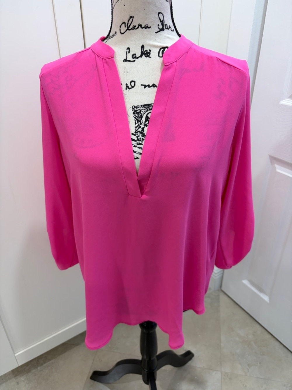 Lush Bright Fuchsia Split-Neck Blouse